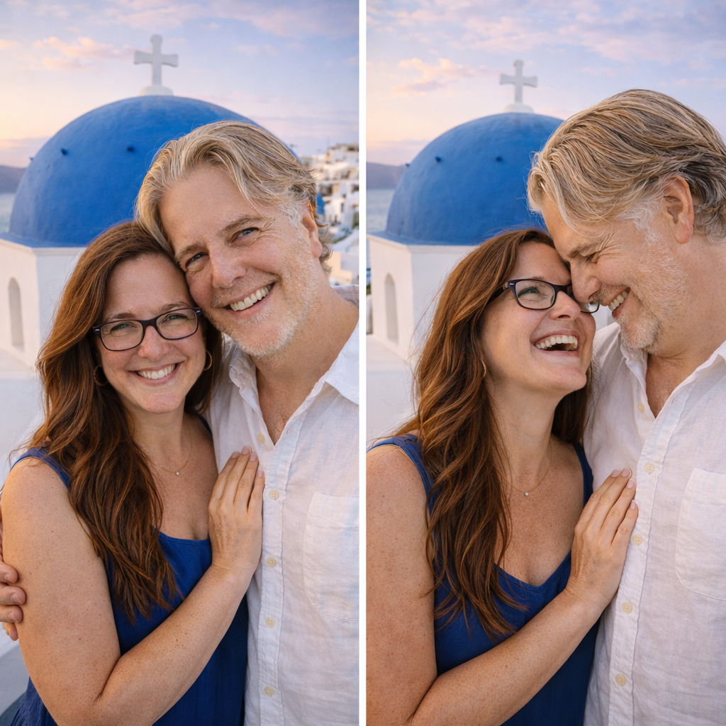 Brian and Bridget at the blue domes in Santorini