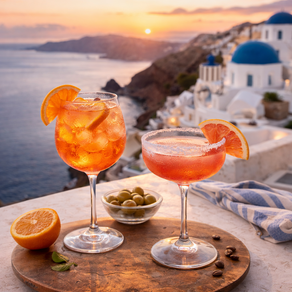 Cocktail with caldera view in Santorini