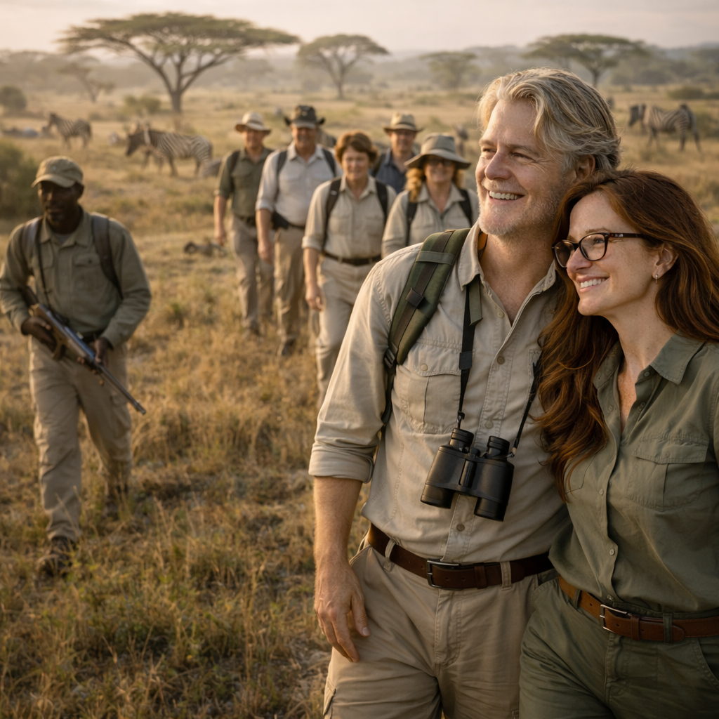 Brian and Bridget during early morning safari in Serengeti