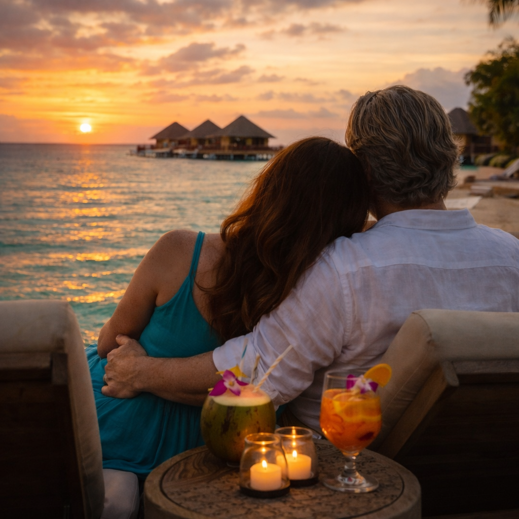 Brian and Bridget taking in the Maldives at sunset