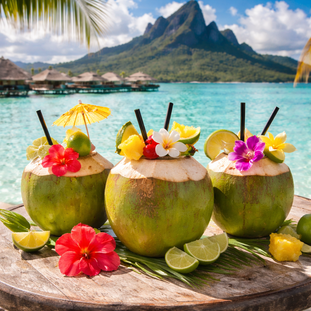 Fresh coconut drink in Bora Bora