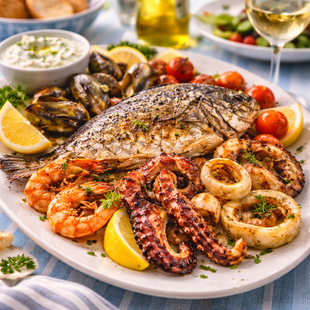 Fresh seafood in Santorini