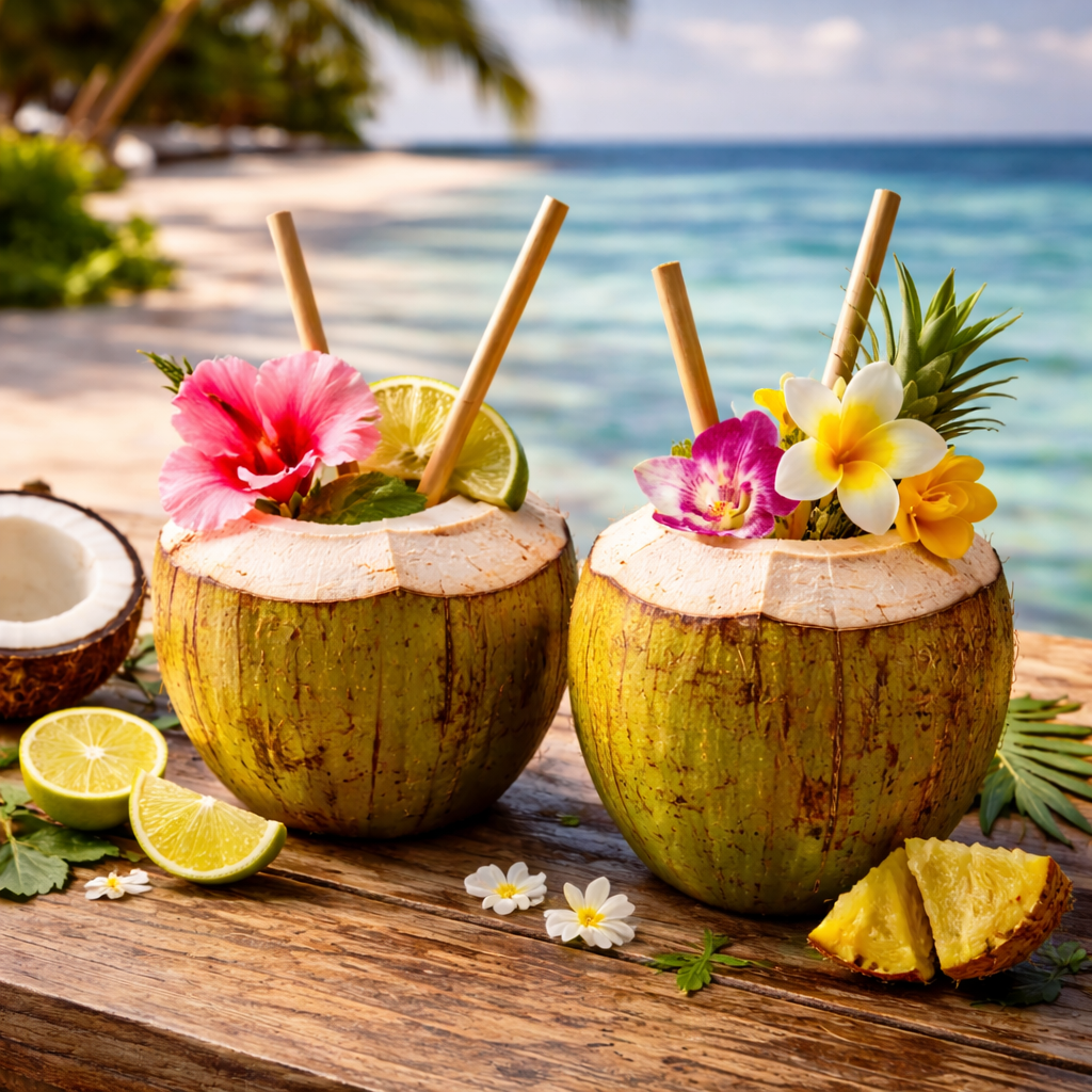 Fresh coconut drink in the Maldives