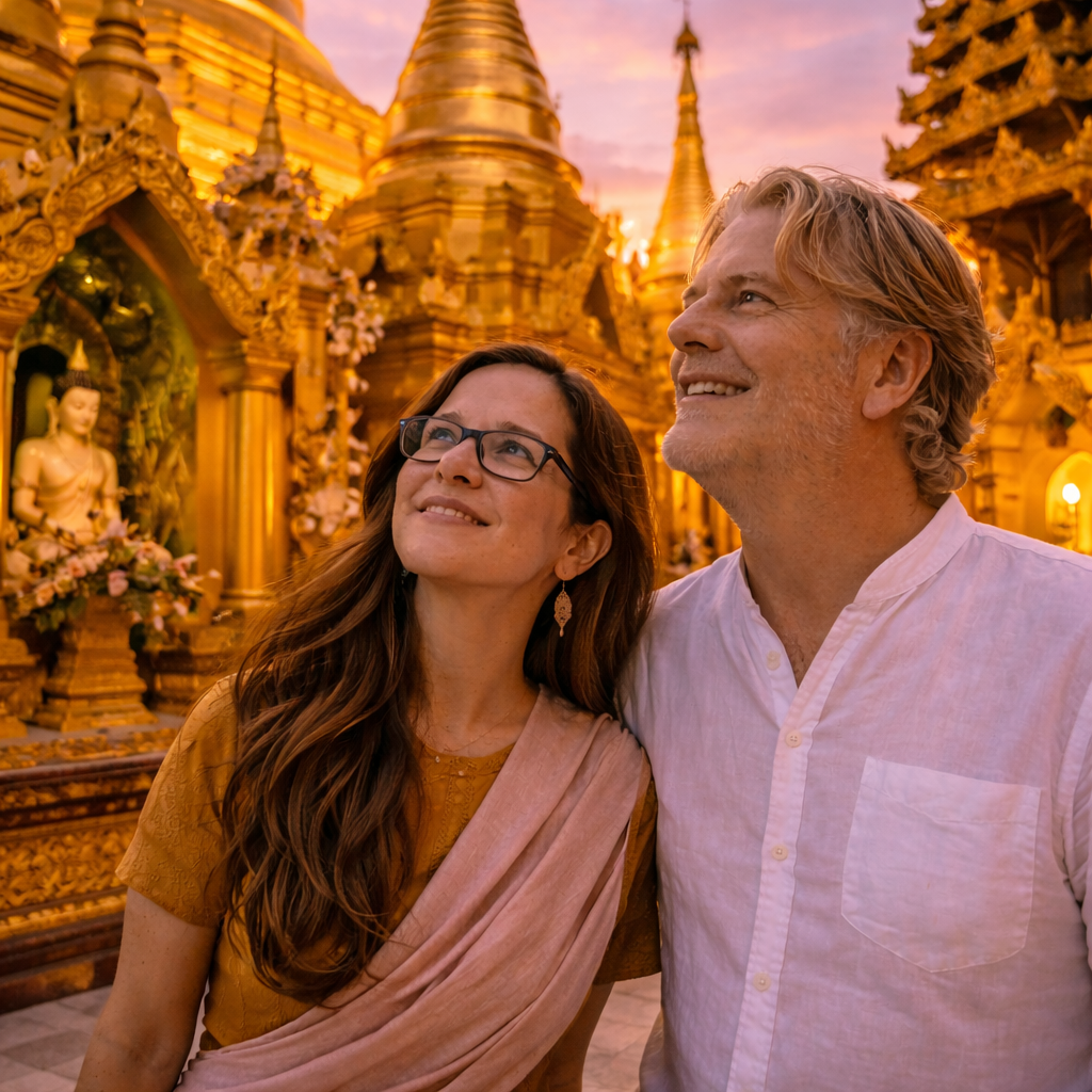 Brian and Bridget at Shwedagon Pagoda in Yangon