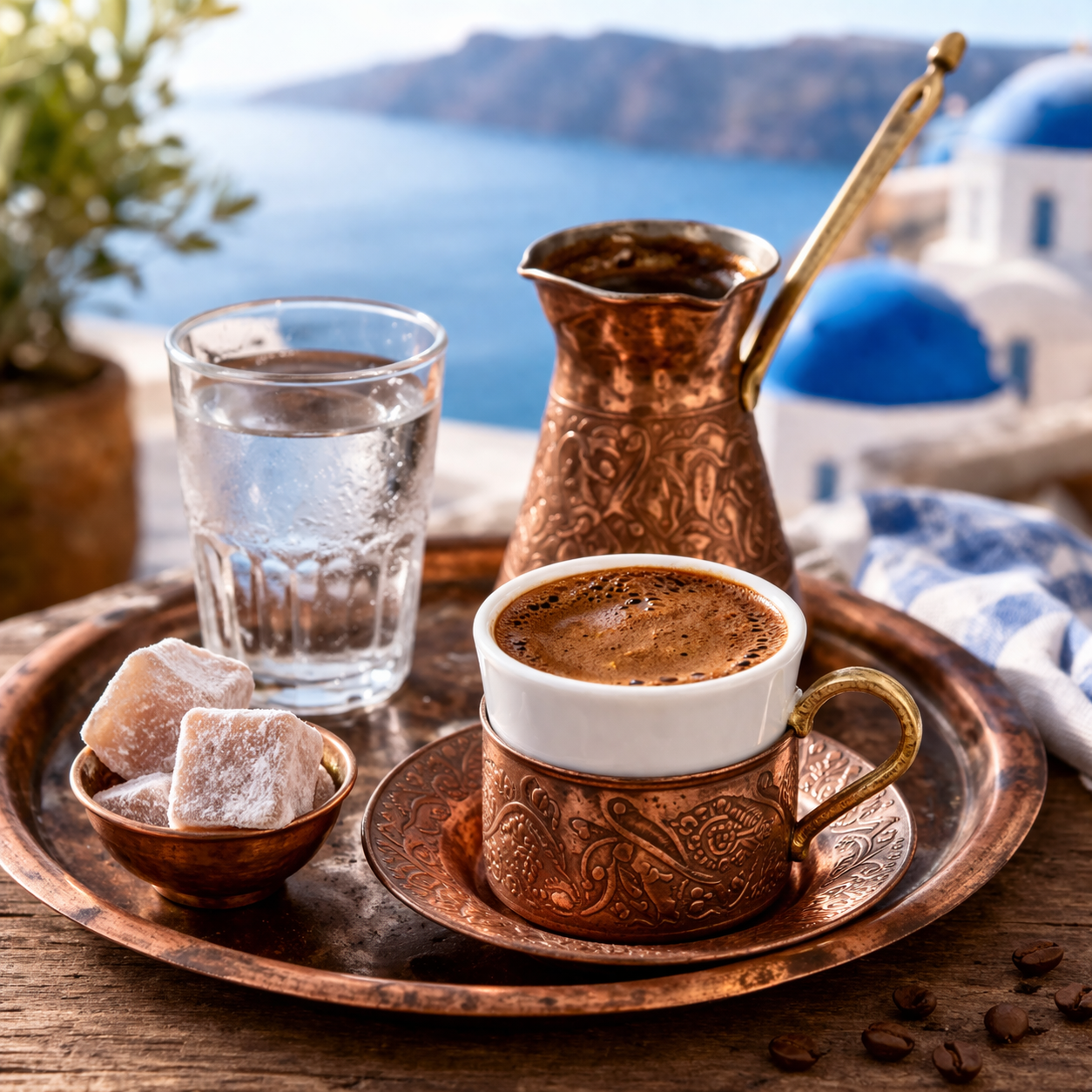 Greek coffee in Santorini
