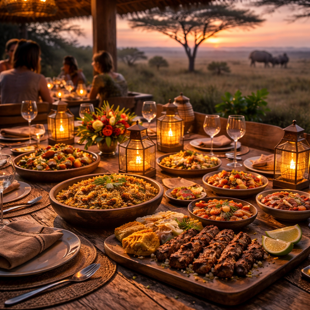 Safari lodge dinner in Serengeti