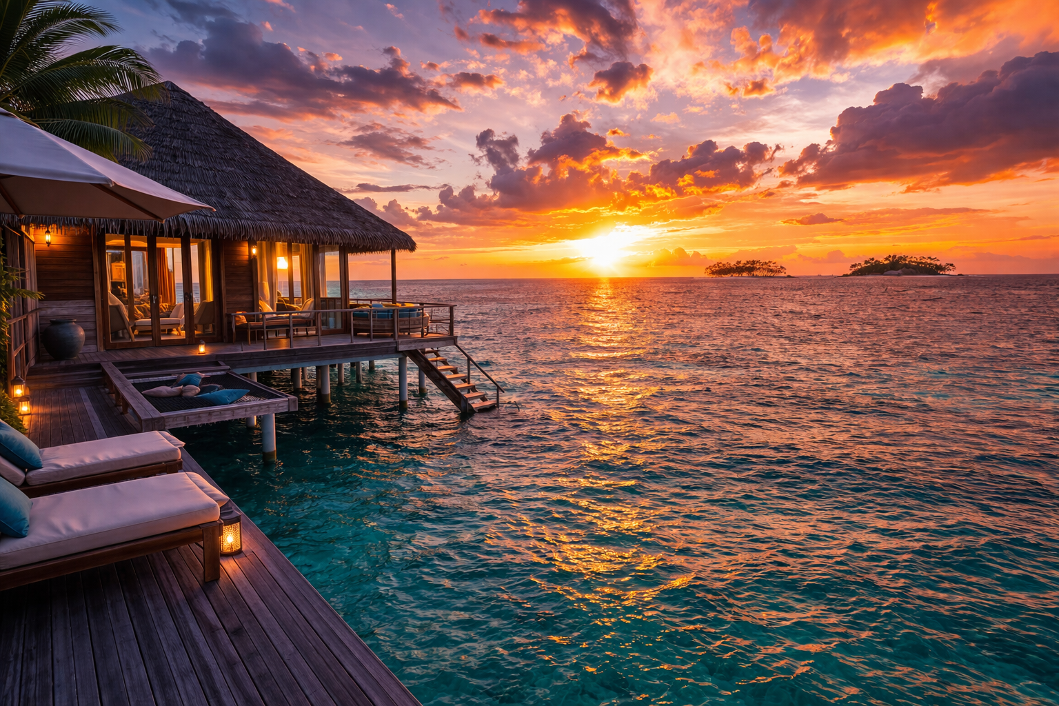 Maldives sunset over the ocean