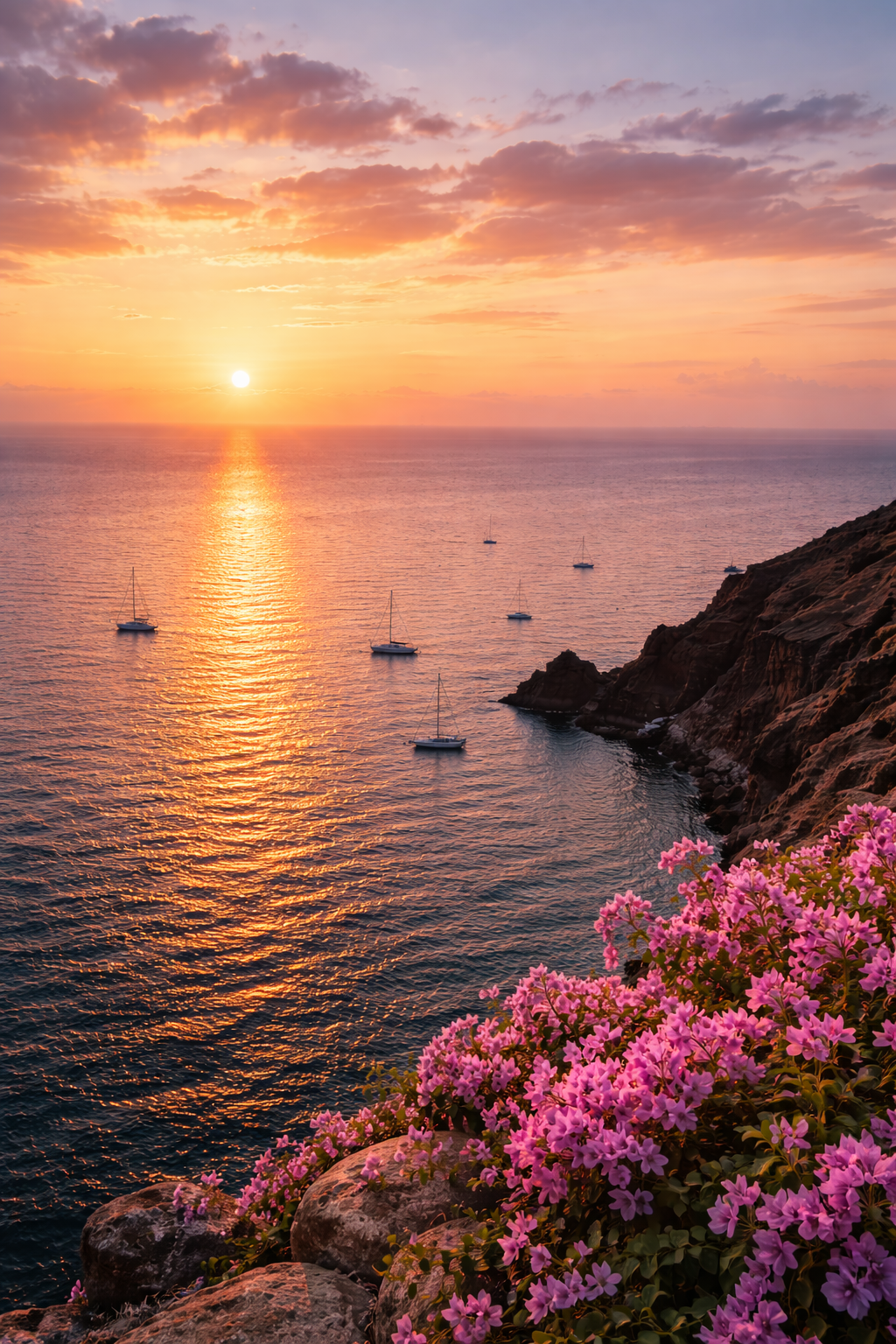 Santorini sunset over the sea