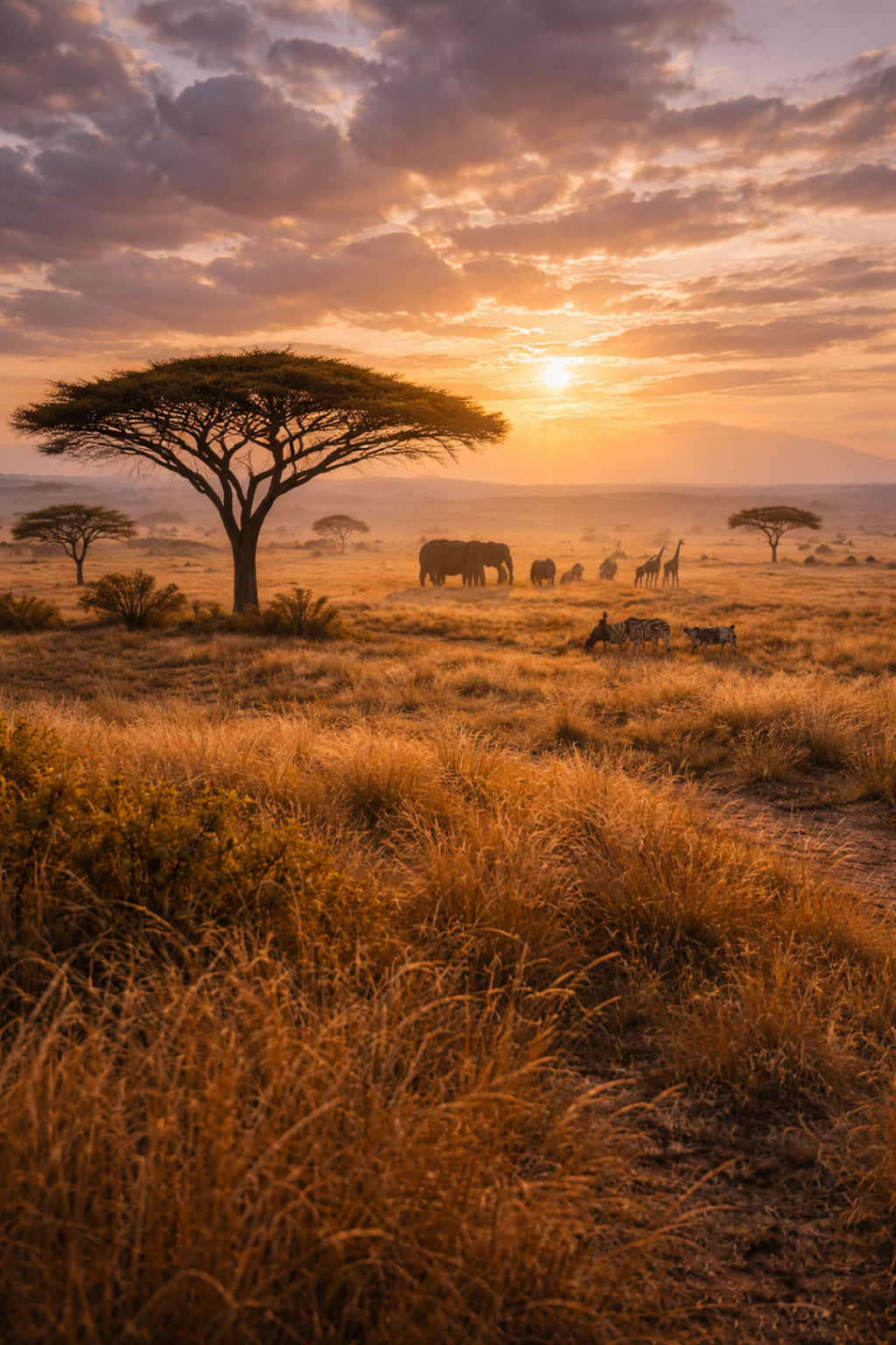 Acacia trees and plains in Serengeti
