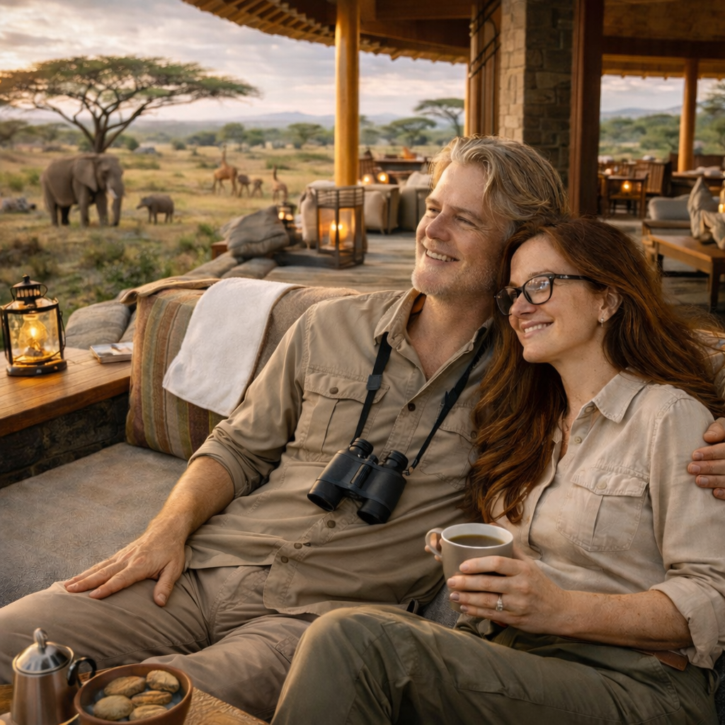 Brian and Bridget having dinner at safari lodge
