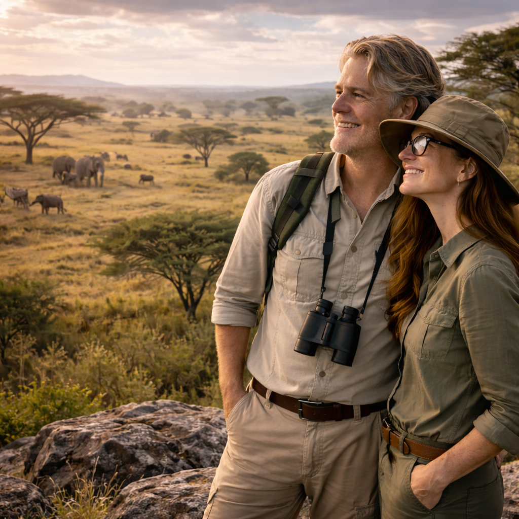 Brian and Bridget overlooking Serengeti landscape