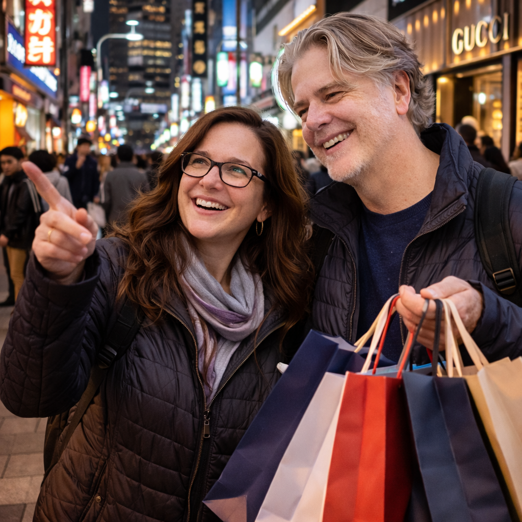 Brian and Bridget shopping in Tokyo