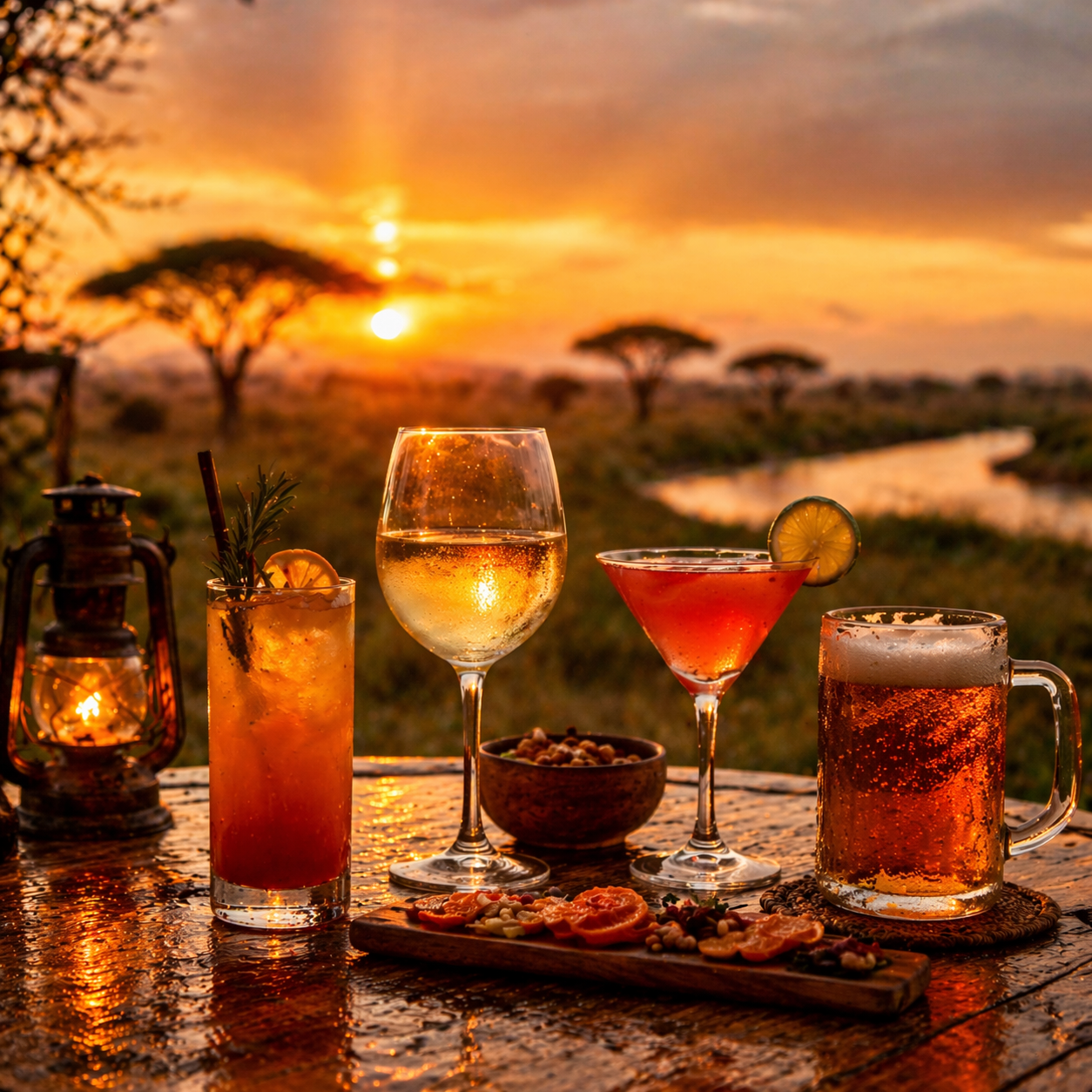Sunset drink at safari lodge
