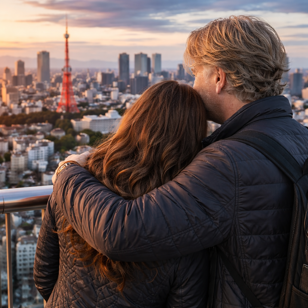 Brian and Bridget viewing the Tokyo skyline