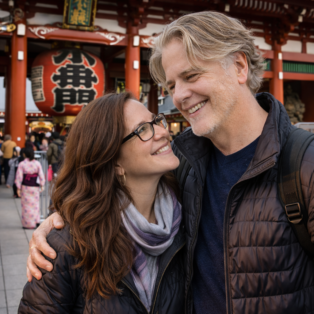 Brian and Bridget visiting a temple in Tokyo