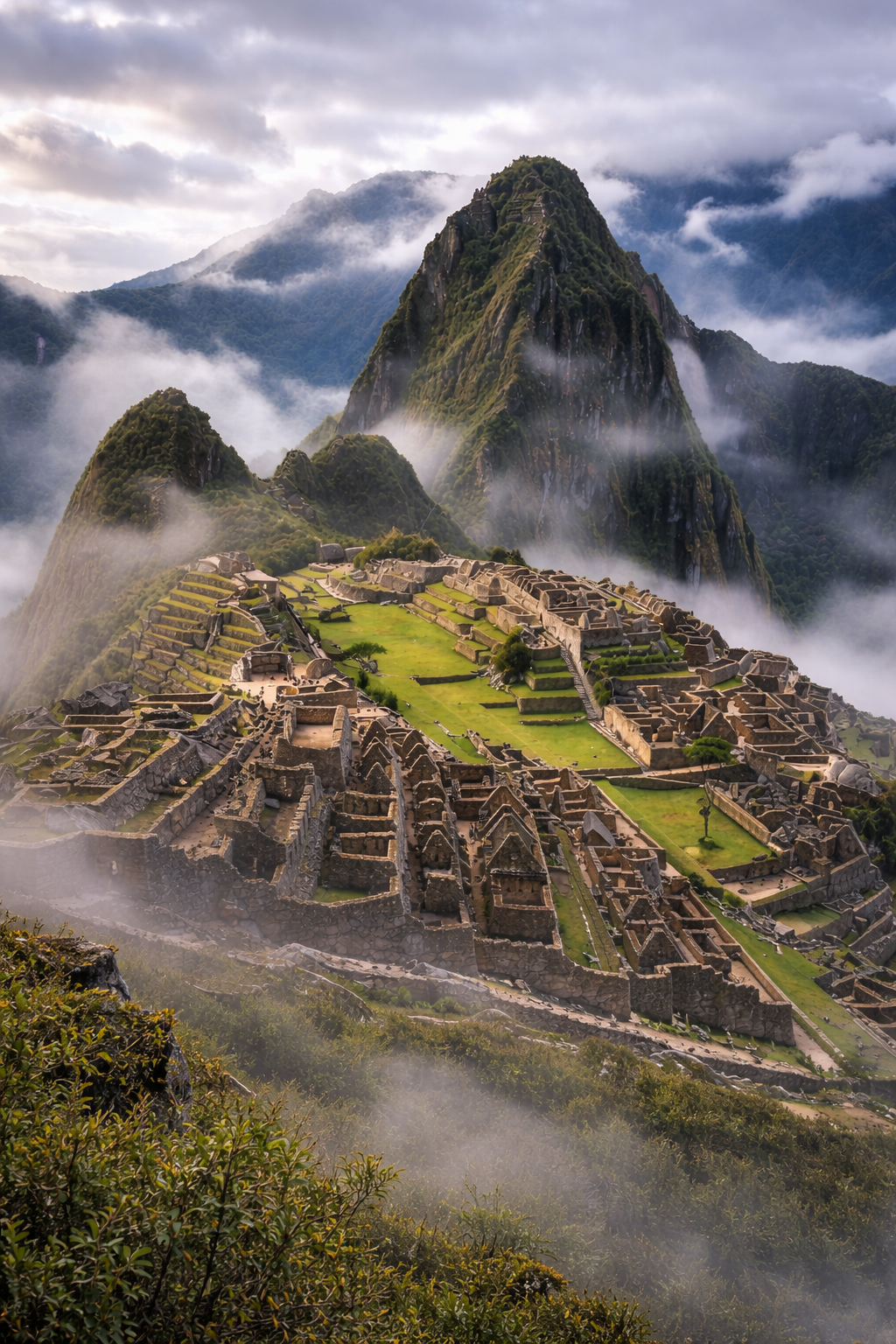 Cloudy morning at Machu Picchu