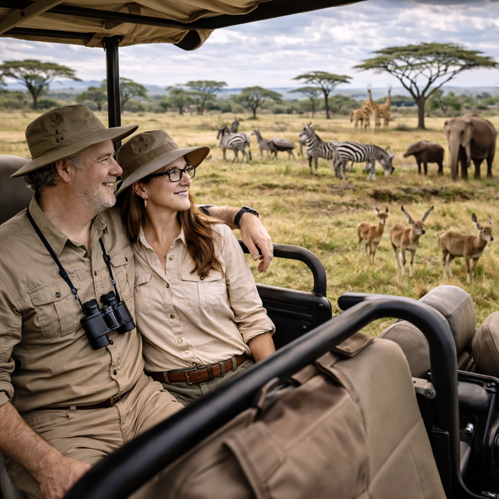 Brian and Bridget on a game drive in Serengeti