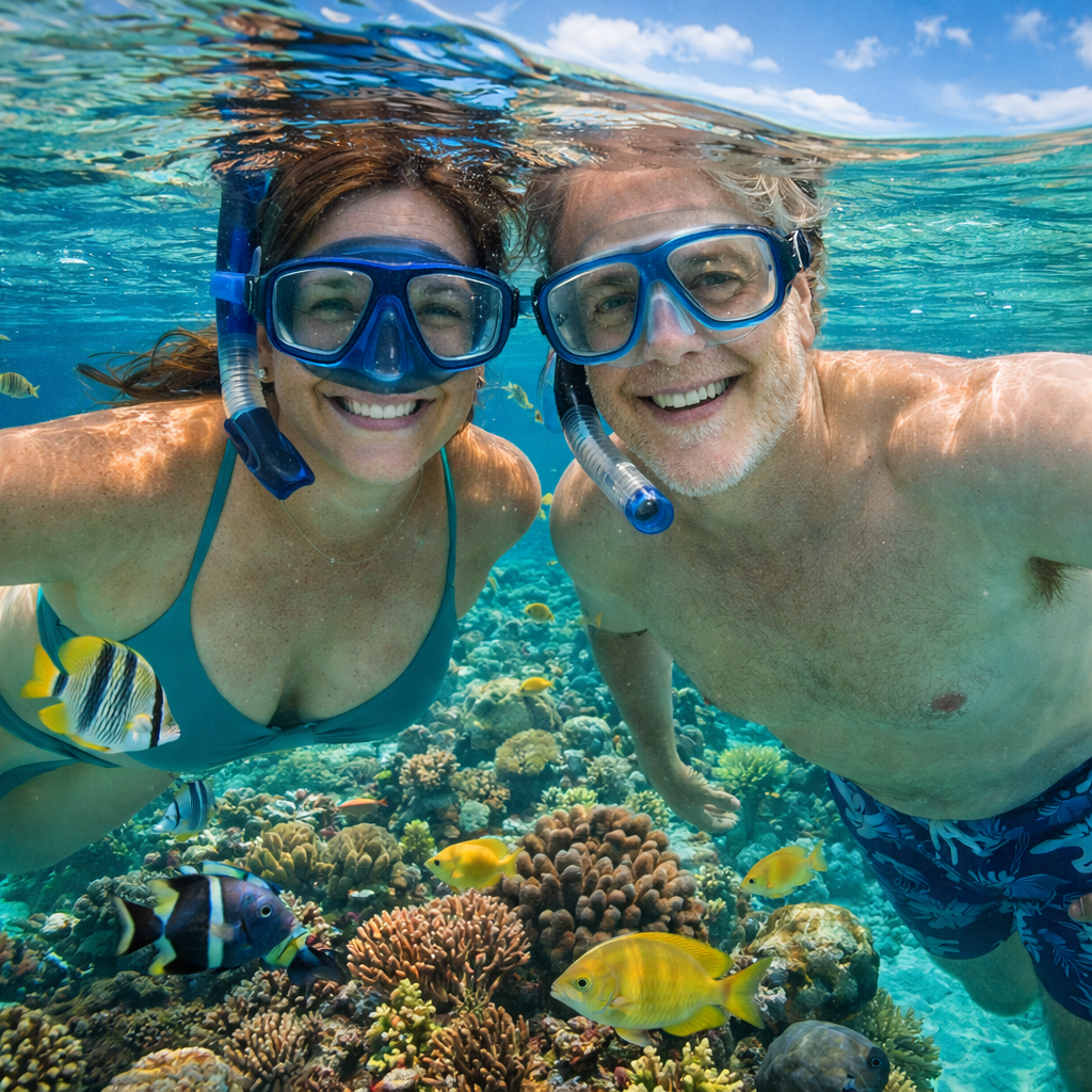 Brian and Bridget snorkeling in the Maldives