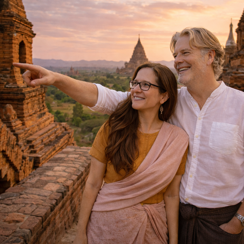 Brian and Bridget exploring temples in Myanmar