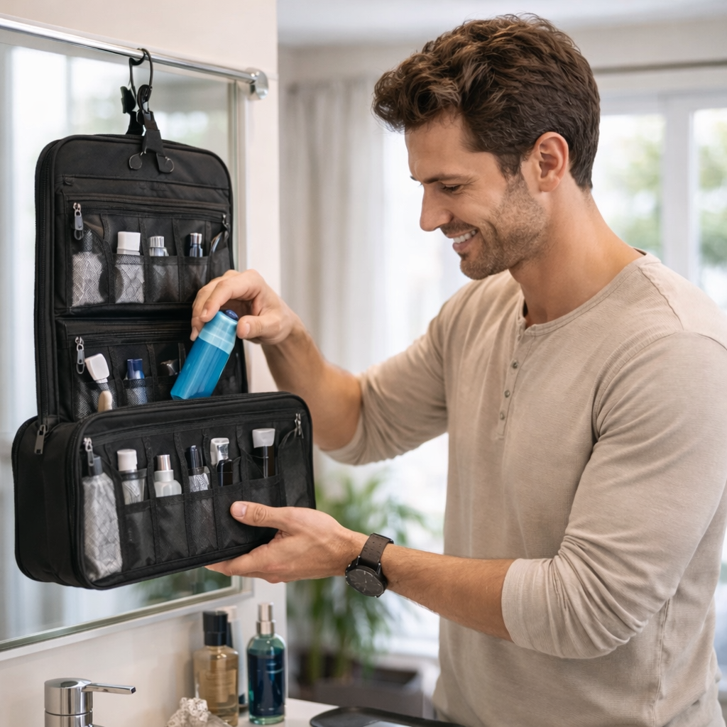 Hanging toiletry bag