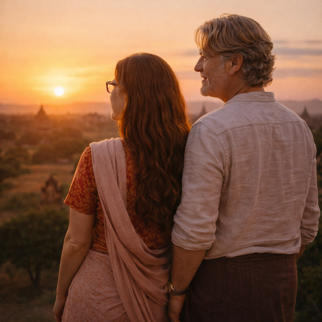 Brian and Bridget watching sunset in Myanmar