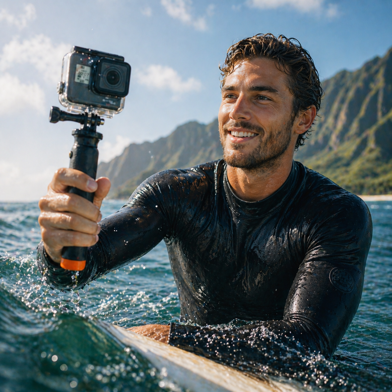 Waterproof action camera for cruise and beach use