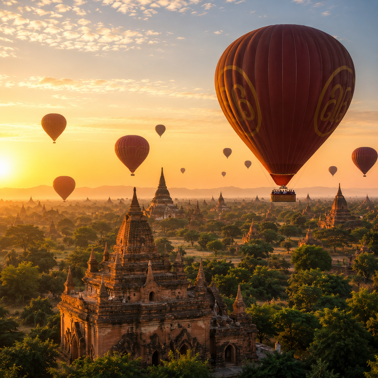 Hot air balloons over Bagan Myanmar
