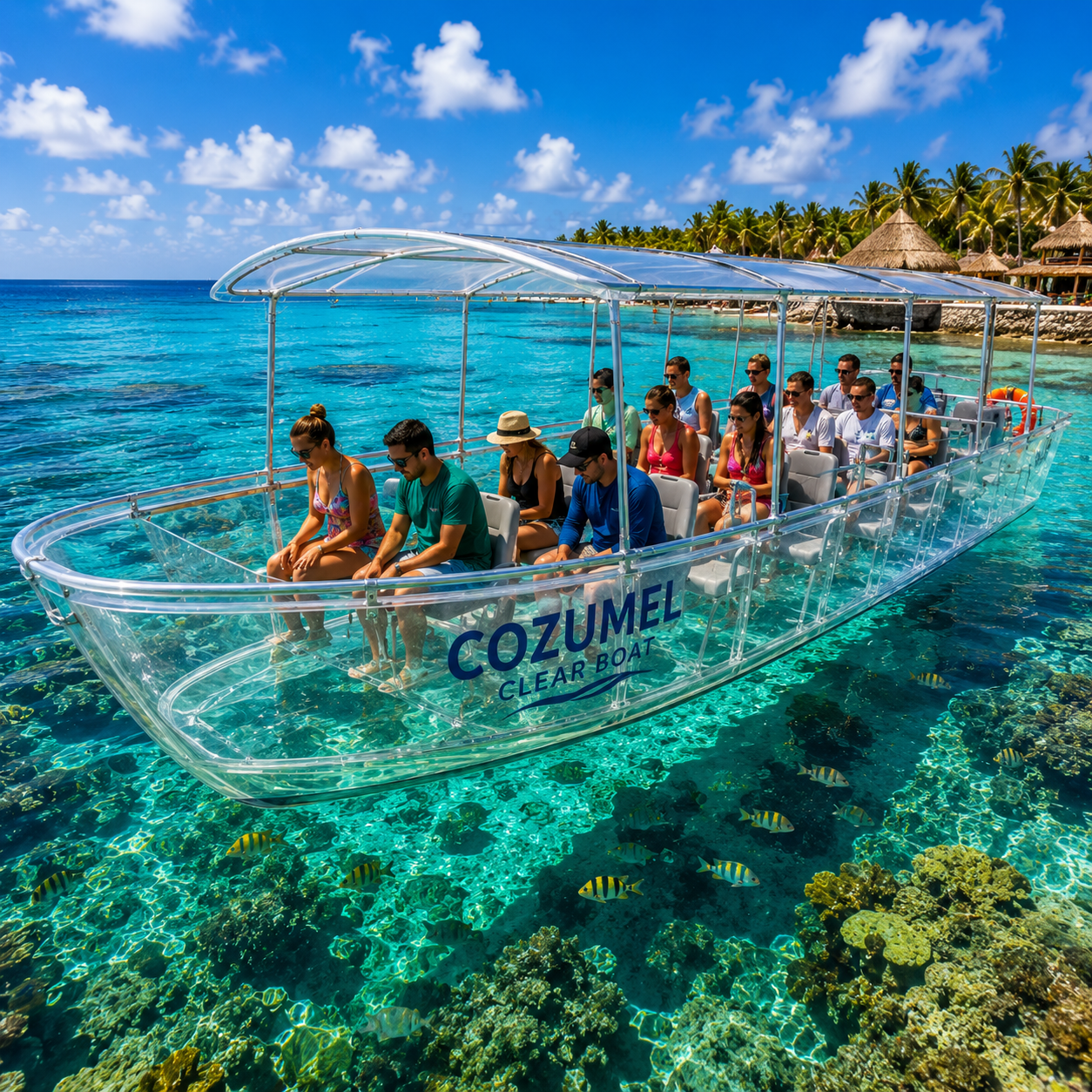 Clear boat reef tour in Cozumel