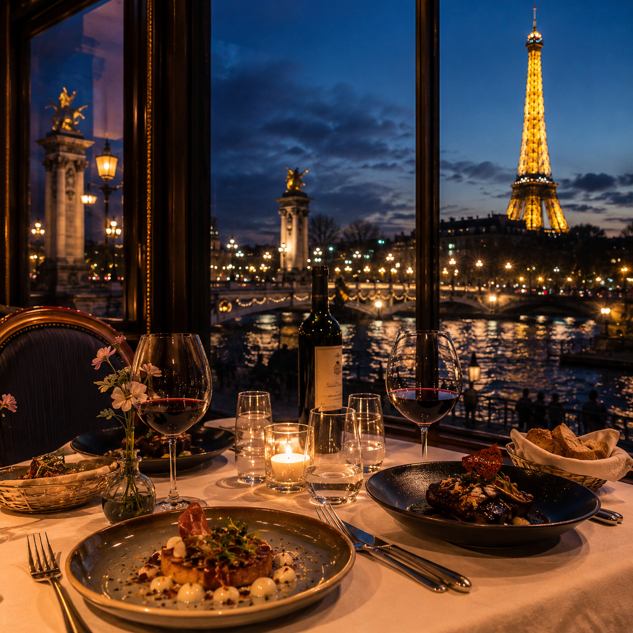 French gourmet dinner and wine pairing in Paris