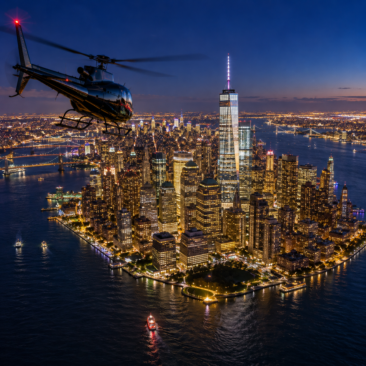 New York City night lights helicopter tour from New Jersey