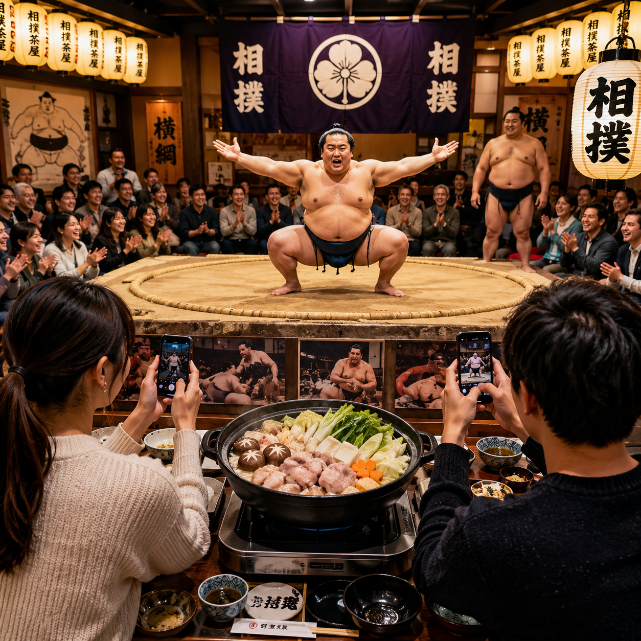 Tokyo sumo practice and hot pot experience