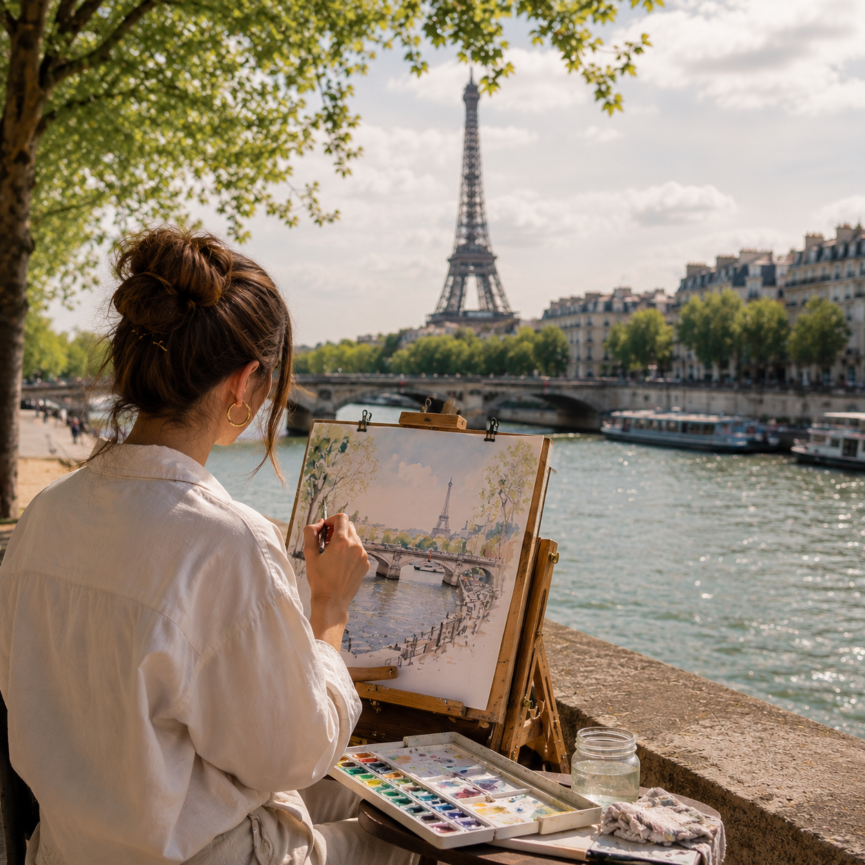 Outdoor watercolor painting experience in Paris