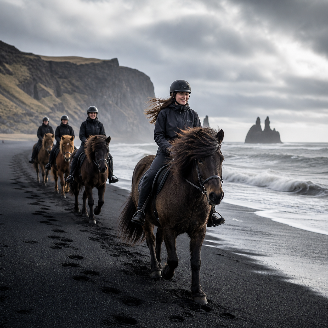 Black sand beach horse riding Iceland
