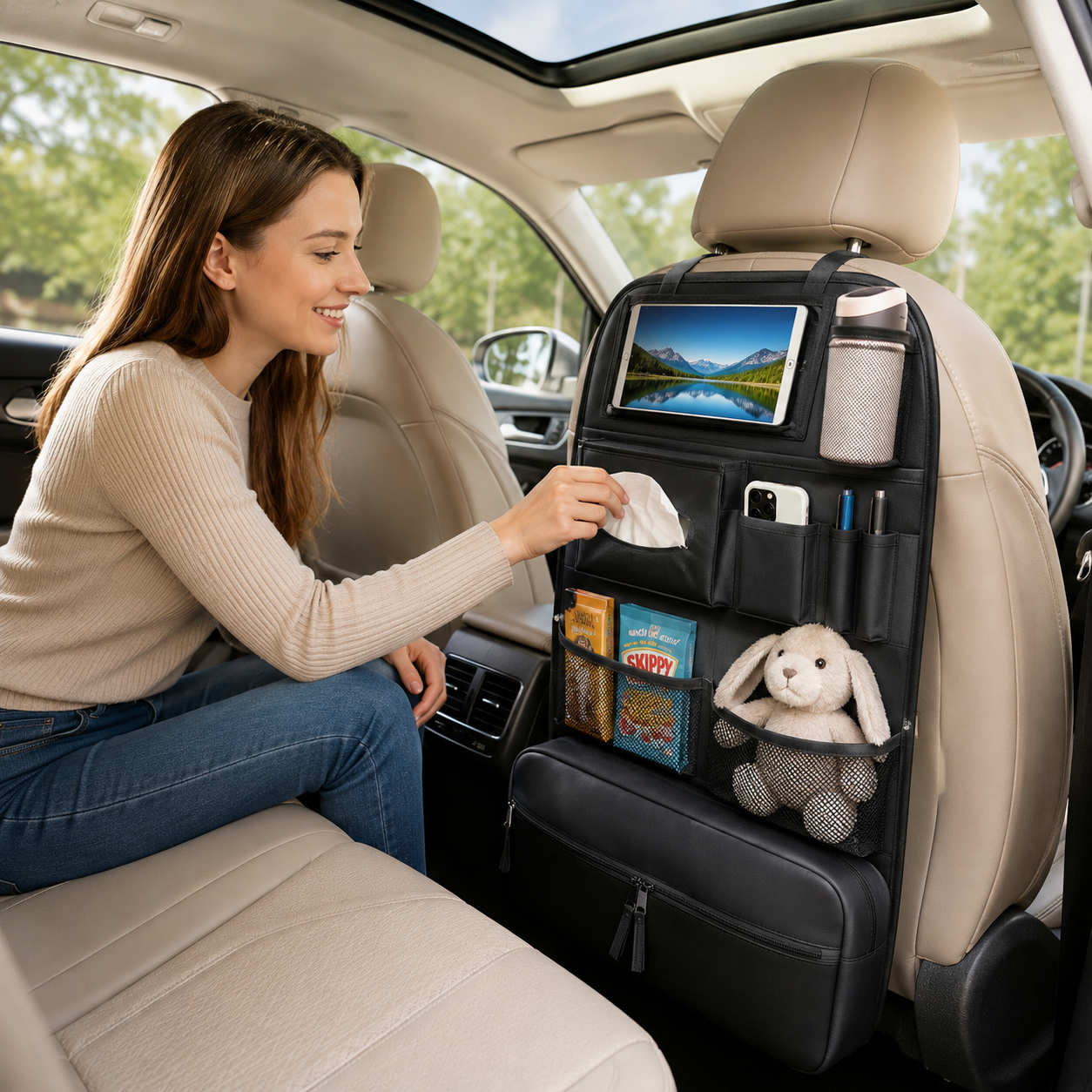 Car seat organizer for road trips
