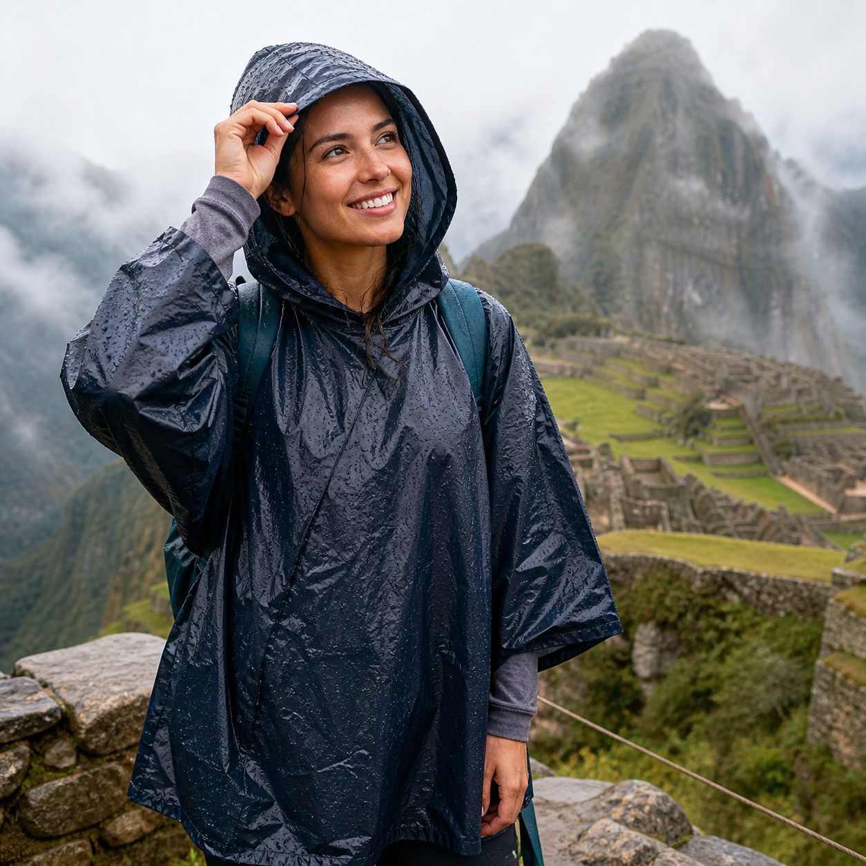 Packable rain poncho
