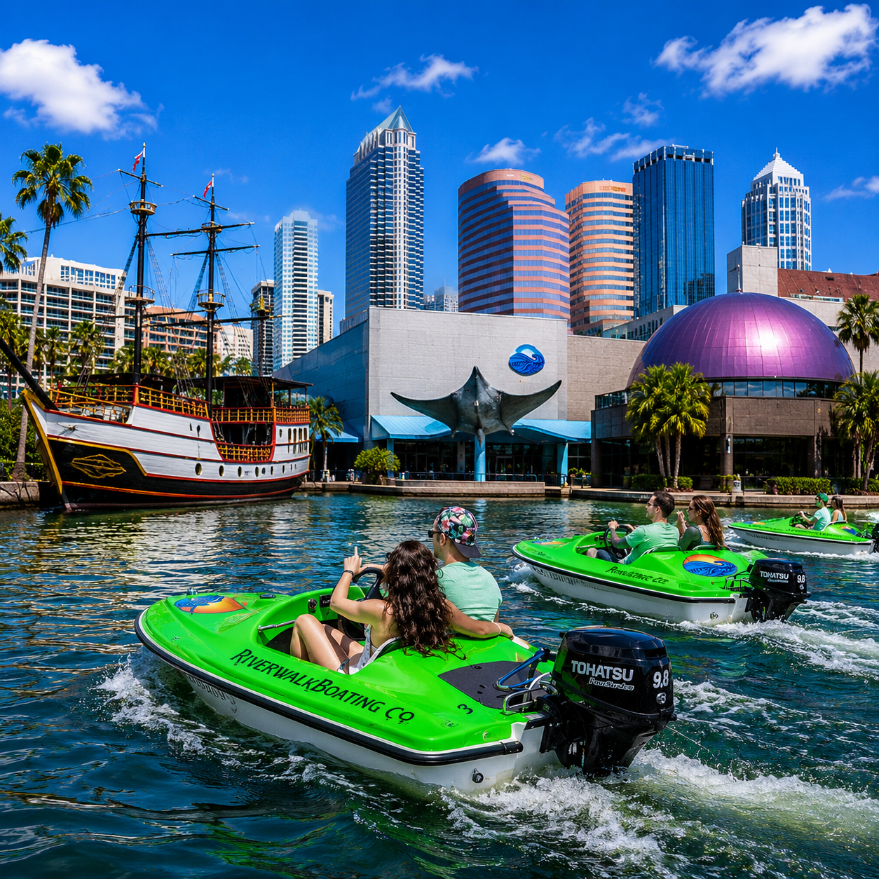 Tampa Riverwalk mini power boat adventure