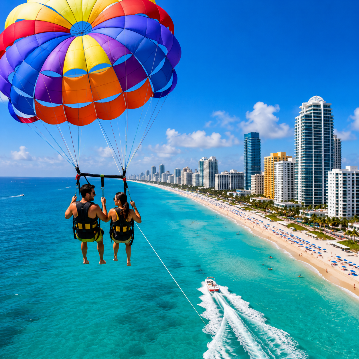 Parasailing over South Beach Miami