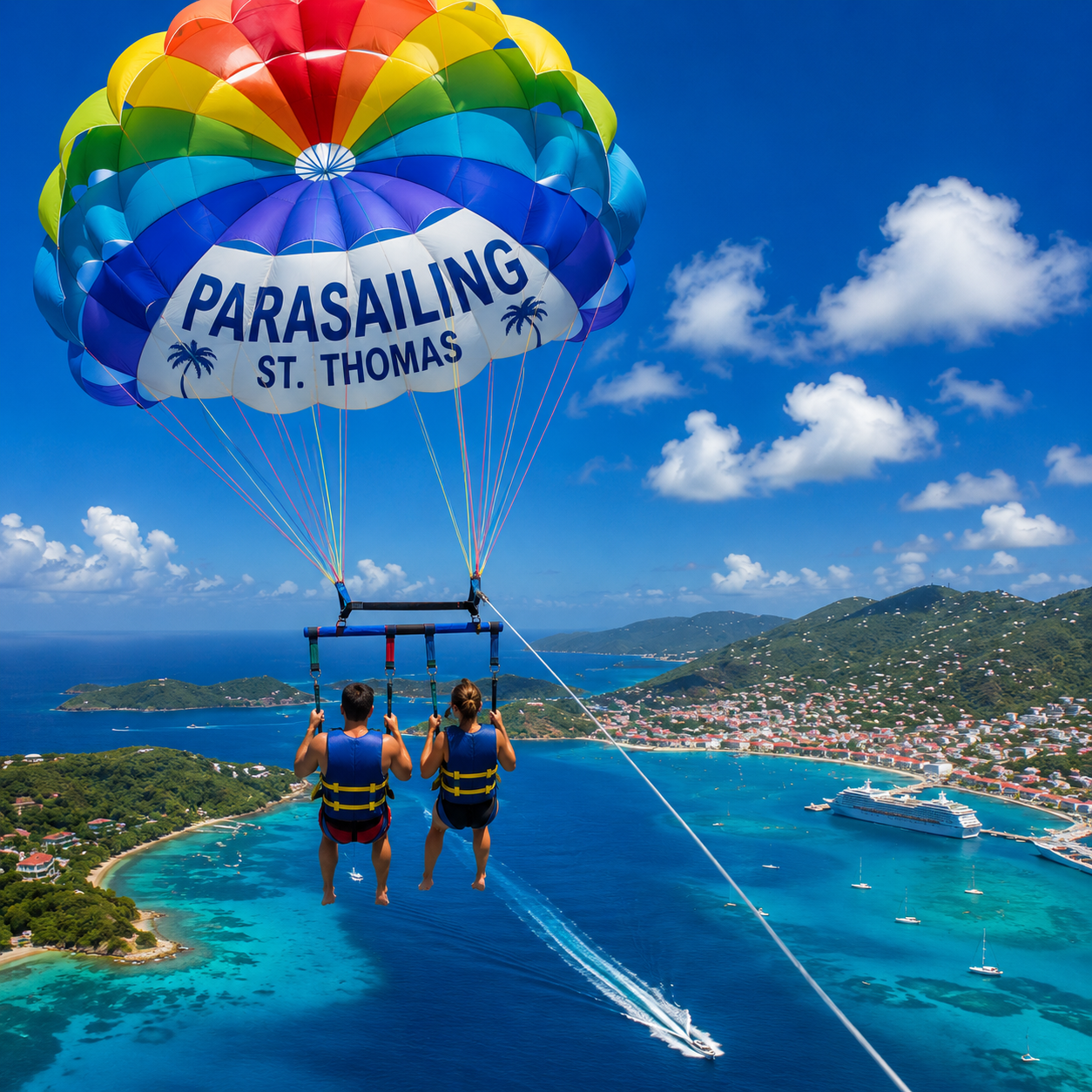 Parasailing above St. Thomas Caribbean waters